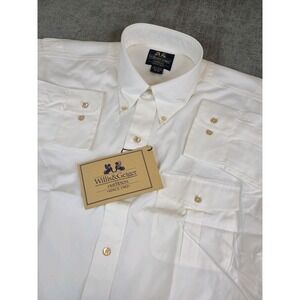 NWT Willis & Geiger Shirt Mens 16/32 Off White Button Long Dress Gusset Pleated